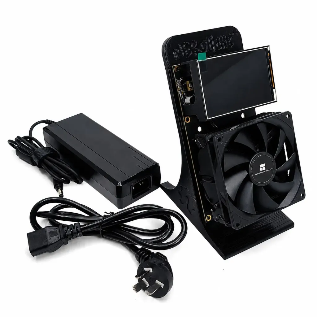 NerdQaxe++ 4.8TH – Minero Bitcoin doméstico · SHA-256 · 72W · Wi-Fi · Solo mining · 40 dB